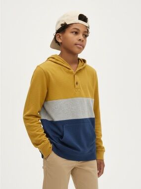 Old Navy Color Block Hoodie - Mustard, Gray, and Navy•M